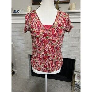 Vtg Y2k Crazy Horse by Liz Claiborne Blouse Womens Large Red Paisley Fairy
